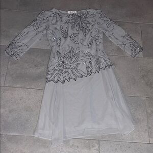 J Kara Silver Floral Long Sleeve Dress Size 12